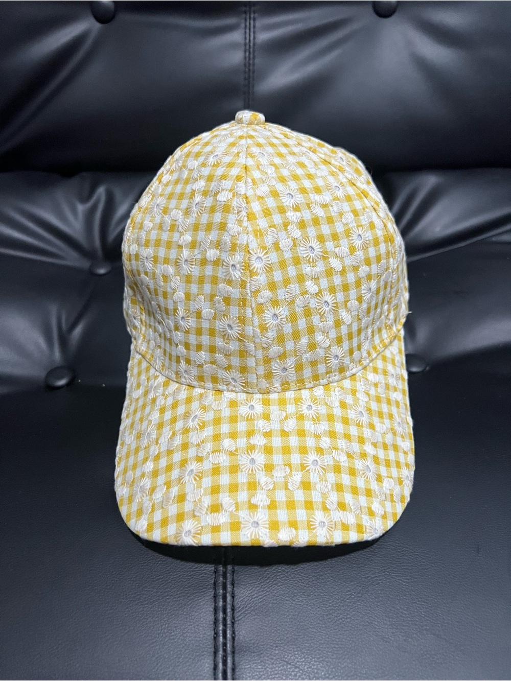 Yellow Gingham Daisy Embroidered Baseball Cap